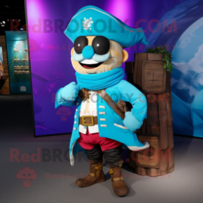 Cyan Pirate mascot costume character dressed with a Windbreaker and Ties