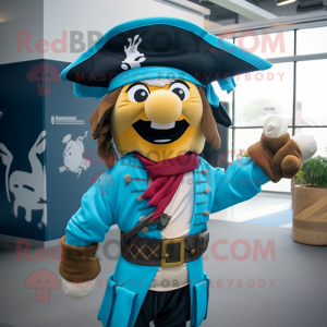 Cyan Pirate mascot costume character dressed with a Windbreaker and Ties