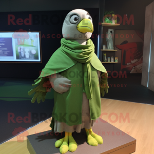 Olive Pigeon mascot costume character dressed with a Bootcut Jeans and Shawl pins