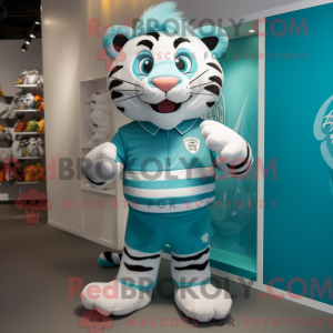 Maskotkarakter av en cyan...