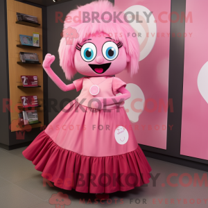 Maskotkarakter av en rosa...