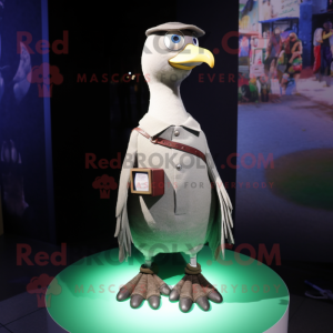 Olive Pigeon mascot costume character dressed with a Bootcut Jeans and Shawl pins