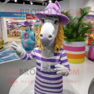 Lavender Quagga mascot costume character dressed with a Swimwear and Hat pins