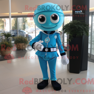 Maskot karakter af en cyan...