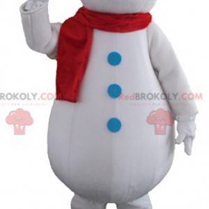 Mascote gigante e sorridente do boneco de neve branco -