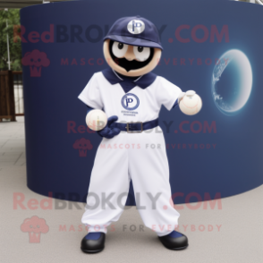 Navy Petanque Ball mascot costume character dressed with a Poplin Shirt and Bracelets
