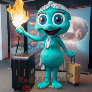 Maskotfigur af en Teal Fire...