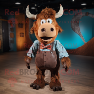 Rust Yak mascot costume character dressed with a Romper and Bow ties