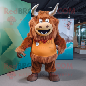 Rust Yak mascot costume character dressed with a Romper and Bow ties