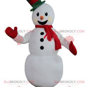 Mascote lindo boneco de neve branco muito sorridente -