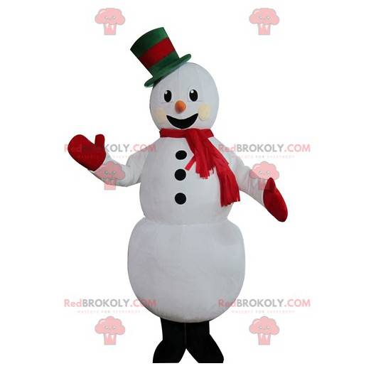 Mascot muñeco de nieve bastante blanco muy sonriente -