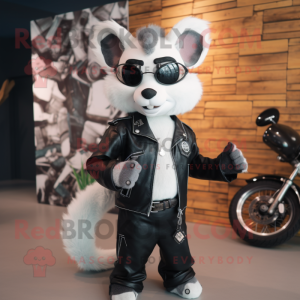 White Civet mascot costume character dressed with a Biker Jacket and Wallets