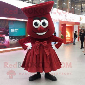 Maroon Paella mascot costume character dressed with a Wrap Skirt and Bow ties