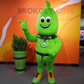 Lime Green Carrot mascot costume character dressed with a Moto Jacket and Bracelet watches