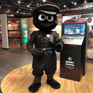 Black Commando mascot costume character dressed with a Culottes and Coin purses