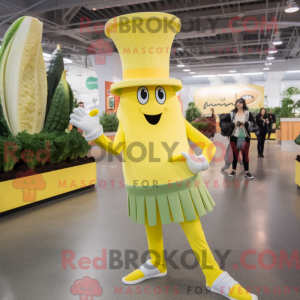 Maskotkarakter af en gul...