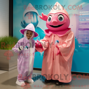 Maskotkarakter av en rosa...