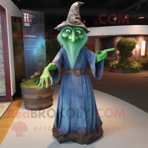 Forest Green Witch mascot costume character dressed with a Chambray Shirt and Cummerbunds
