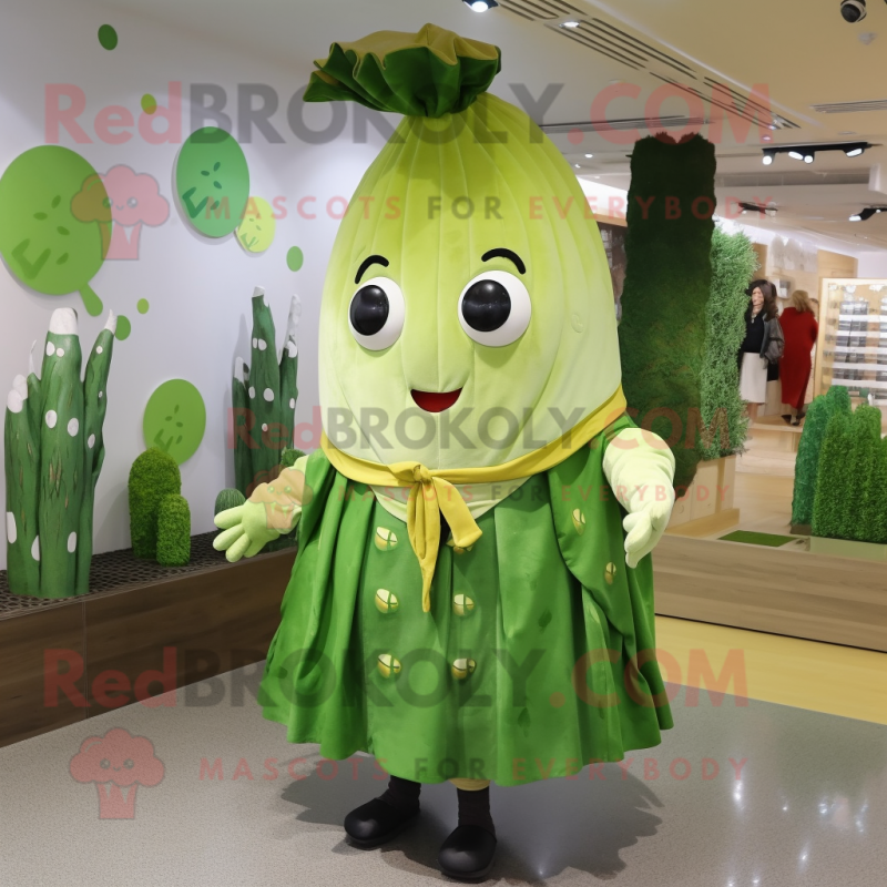 Olive Turnip mascot costume character dressed with a Raincoat and Hairpins