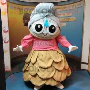 nan Oyster mascot costume character dressed with a Wrap Skirt and Headbands