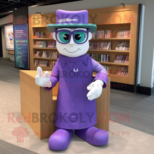 Lavender Chief mascot costume character dressed with a Jumpsuit and Reading glasses