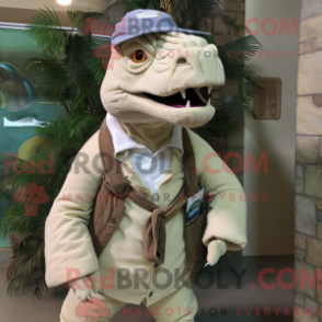 Característica de máscara de um Iguanodon bege com shorts e bermudas - Mascotes Iguanodonte - REBROKO_377166 - RedBrokoly.com