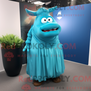 Maskotkarakter af en Cyan...