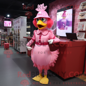 Maskotkarakter av en rosa...