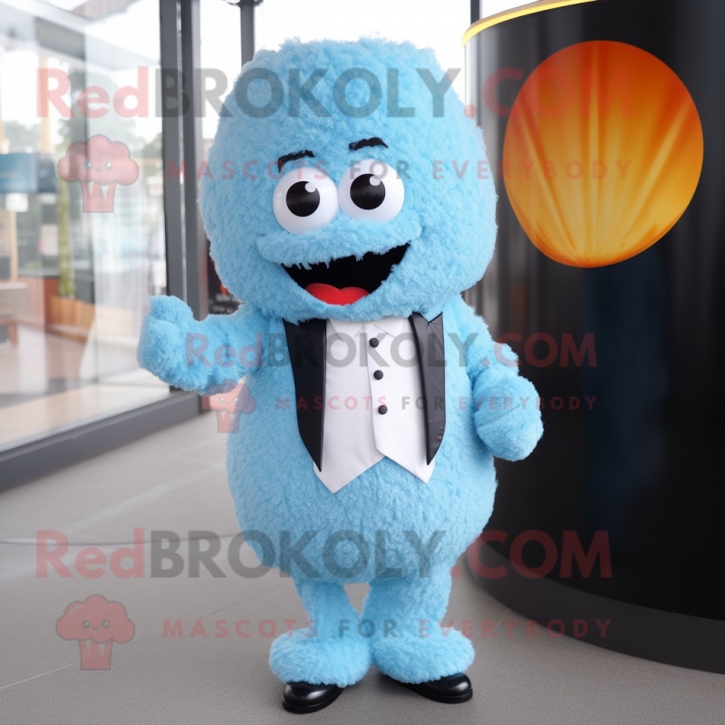 Sky Blue Fried Rice mascot costume character dressed with a Vest and Cufflinks