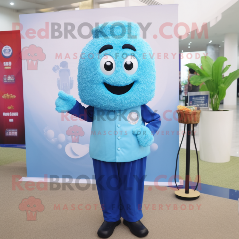 Sky Blue Fried Rice mascot costume character dressed with a Vest and Cufflinks Sky Blue Fried Rice mascot costume character dressed with a Vest and Cufflinks