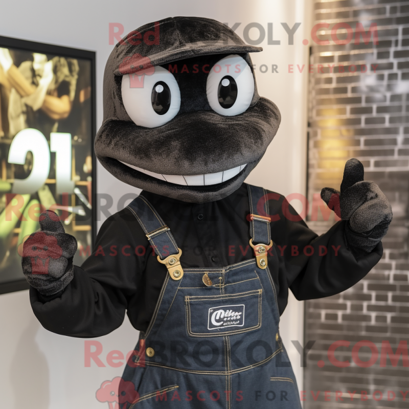 Maskot av en svart python i overall och midjeband - Python Mascots - REBROKO_377280 - RedBrokoly.com