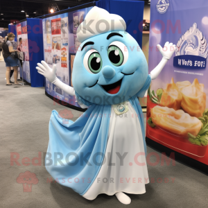 Sky Blue Clam Chowder mascot costume character dressed with a Evening Gown and Tote bags