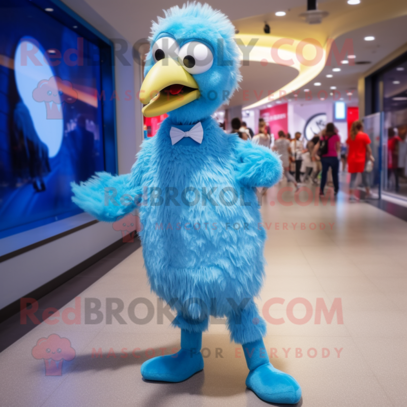 Sky Blue Ostrich mascot costume character dressed with a Playsuit and Ties Sky Blue Ostrich mascot costume character dressed with a Playsuit and Ties