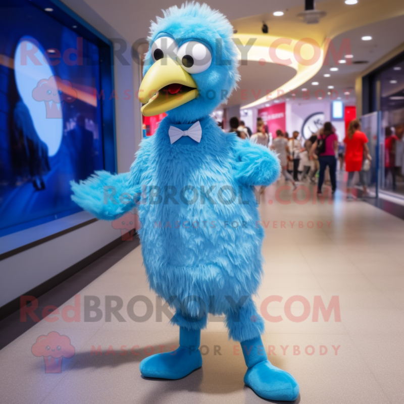 Sky Blue Ostrich mascot costume character dressed with a Playsuit and Ties