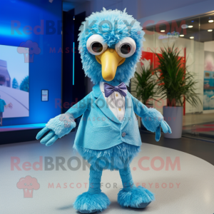 Sky Blue Ostrich mascot costume character dressed with a Playsuit and Ties