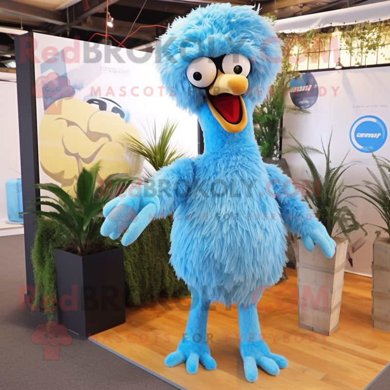 Sky Blue Ostrich mascot costume character dressed with a Playsuit and Ties