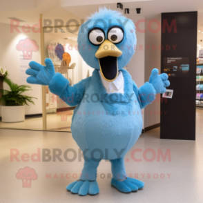 Sky Blue Ostrich mascot costume character dressed with a Playsuit and Ties