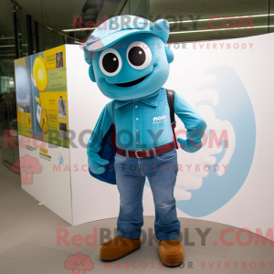 Maskotkarakter af en Cyan...