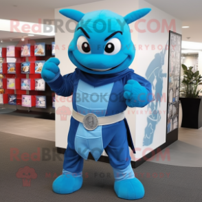 Blue Samurai mascot costume character dressed with a Turtleneck and Ties