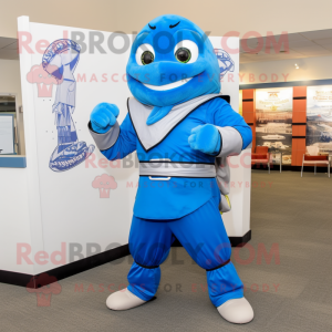 Blue Samurai mascot costume character dressed with a Turtleneck and Ties