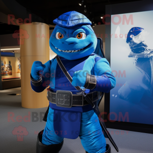 Blue Samurai mascot costume character dressed with a Turtleneck and Ties