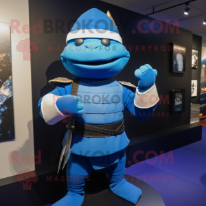 Blue Samurai mascot costume character dressed with a Turtleneck and Ties