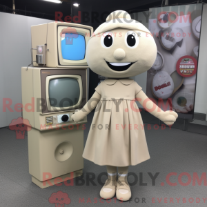 Maskotfigur af et beige...