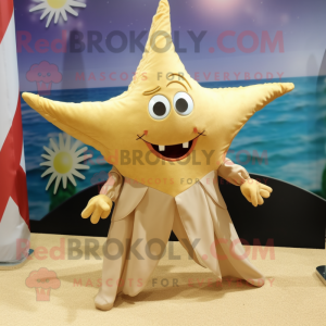 Beige Starfish mascot costume character dressed with a Wrap Skirt and Anklets
