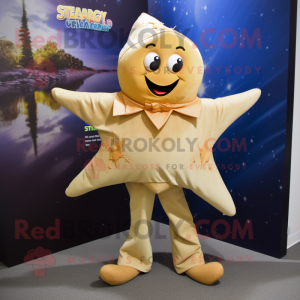 Beige Starfish mascot costume character dressed with a Wrap Skirt and Anklets