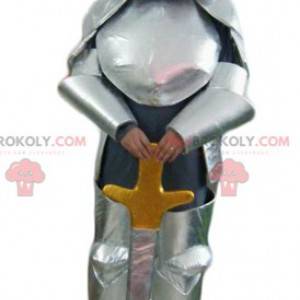 Knight mascot with silver armor and a sword - Redbrokoly.com