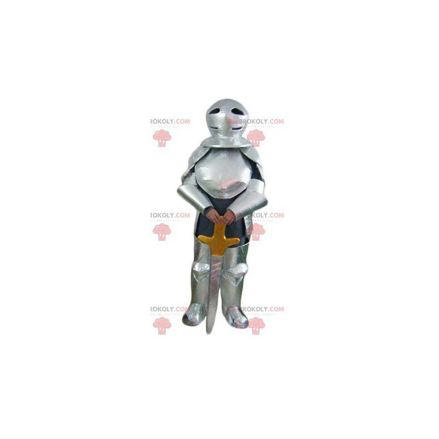 Knight mascot with silver armor and a sword - Redbrokoly.com