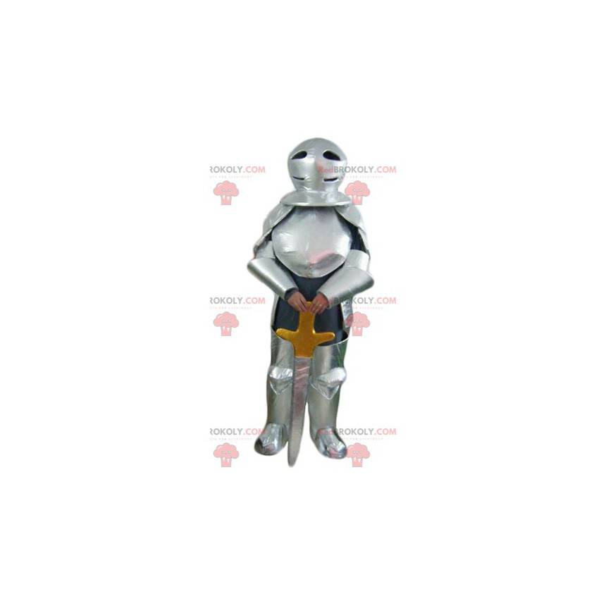 Knight maskot med sølv rustning og et sverd - Redbrokoly.com