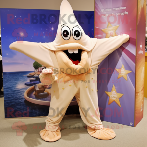 Beige Starfish mascot costume character dressed with a Wrap Skirt and Anklets