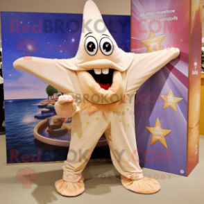Beige Starfish mascot costume character dressed with a Wrap Skirt and Anklets